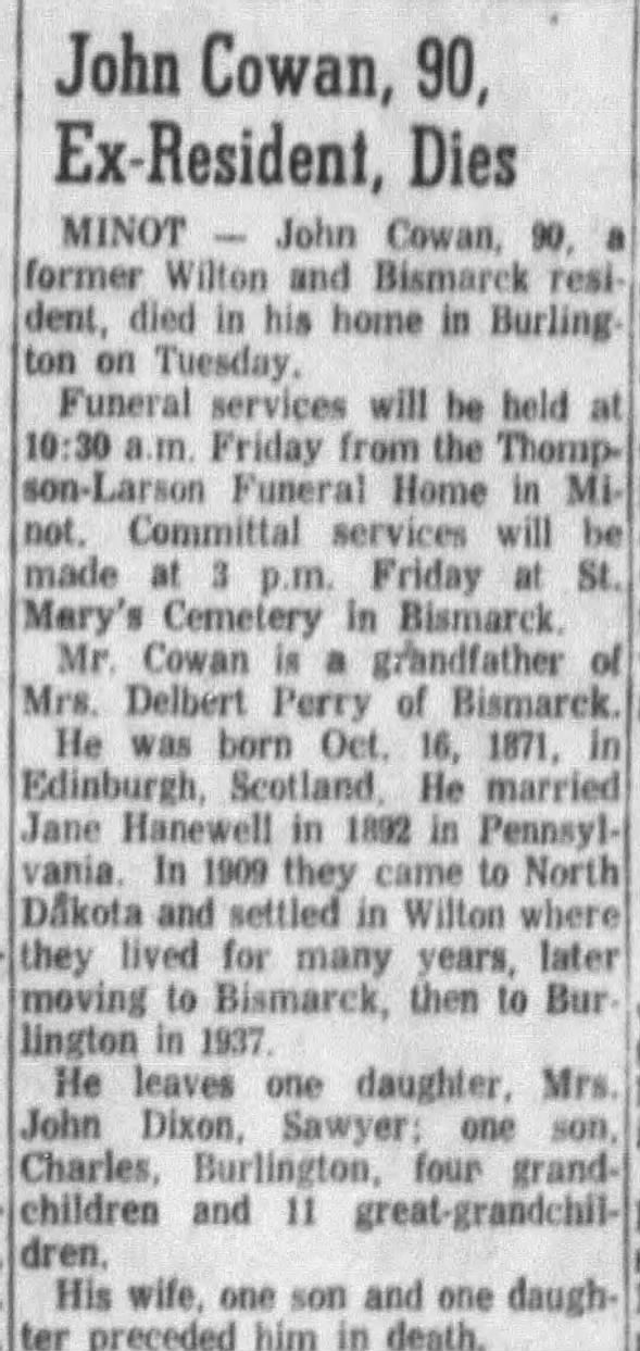 Clipping from The Bismarck Tribune